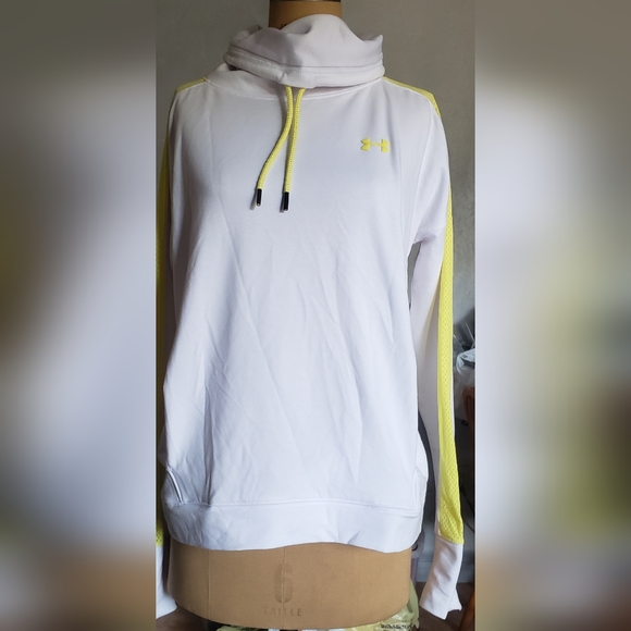Under Armour Funnel Neck Mesh Sweatshirt With Pockets White/ Yellow Size L - Picture 2 of 6